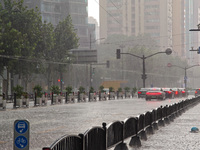 Heavy rainfall is occurring in Shanghai, China, on August 12, 2024. (