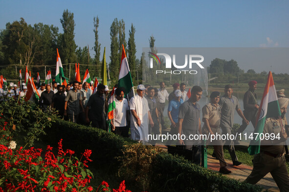 Jammu and Kashmir Lieutenant Governor Manoj Sinha is participating in the Tiranga Rally ahead of India's Independence Day celebrations in Sr...