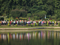 People are taking part in the Tiranga Rally ahead of India's Independence Day celebrations in Srinagar, Jammu and Kashmir, on August 12, 202...