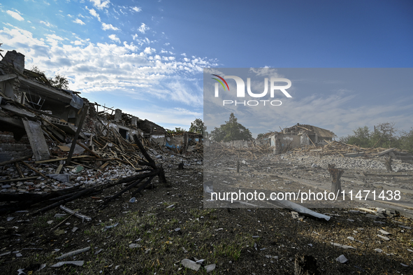 The ruins of the Myrnohrad Infectious Diseases Hospital, destroyed by a Russian FAB-500 bomb on July 27, 2024, are being pictured in Myrnohr...