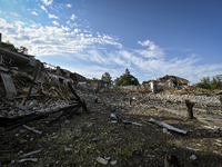 The ruins of the Myrnohrad Infectious Diseases Hospital, destroyed by a Russian FAB-500 bomb on July 27, 2024, are being pictured in Myrnohr...