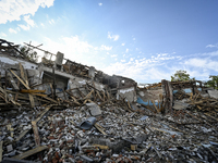 The ruins of the Myrnohrad Infectious Diseases Hospital, destroyed by a Russian FAB-500 bomb on July 27, 2024, are being pictured in Myrnohr...