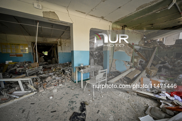 The ruins of the Myrnohrad Infectious Diseases Hospital, destroyed by a Russian FAB-500 bomb on July 27, 2024, are being pictured in Myrnohr...