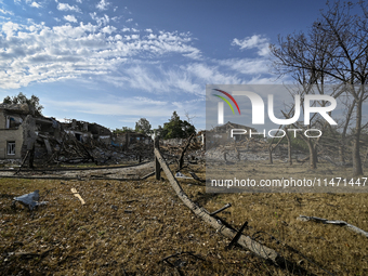 The ruins of the Myrnohrad Infectious Diseases Hospital, destroyed by a Russian FAB-500 bomb on July 27, 2024, are being pictured in Myrnohr...