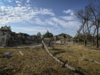 The ruins of the Myrnohrad Infectious Diseases Hospital, destroyed by a Russian FAB-500 bomb on July 27, 2024, are being pictured in Myrnohr...