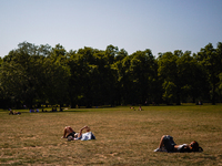 People are resting in the shade in Green Park, as the capital is being hit by a heatwave which is set to bring the temperatures to 35C, in L...