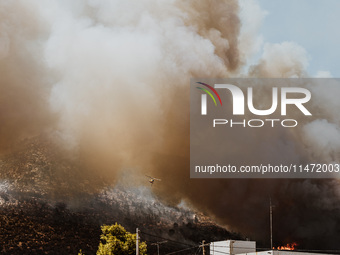 Severe wildfires are erupting across Attica, Greece, fueled by extreme heat, drought, and high winds since Sunday, in Nea Makri, Attica, Gre...