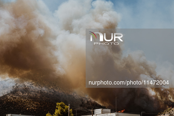 Severe wildfires are erupting across Attica, Greece, fueled by extreme heat, drought, and high winds since Sunday, in Nea Makri, Attica, Gre...