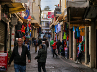 A busy street is bustling in Tangier, Morocco, Africa. (