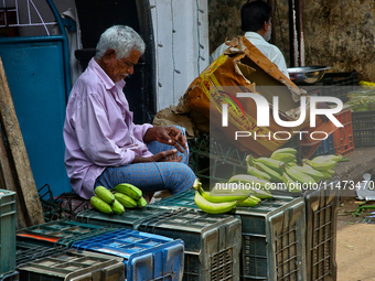 A man is selling bananas at the Chalai market in the city of Thiruvananthapuram (Trivandrum), Kerala, India, on April 13, 2024. The Chalai M...