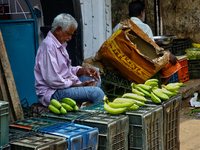 A man is selling bananas at the Chalai market in the city of Thiruvananthapuram (Trivandrum), Kerala, India, on April 13, 2024. The Chalai M...