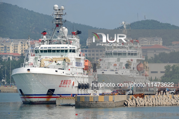 The ''Beihai Rescue 101'' and ''Beihai Rescue 119'' rescue ships are on standby at the Beihai Rescue Bureau of the Ministry of Transport in...