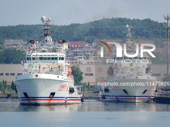 The ''Beihai Rescue 101'' and ''Beihai Rescue 119'' rescue ships are on standby at the Beihai Rescue Bureau of the Ministry of Transport in...