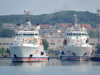 The ''Beihai Rescue 101'' and ''Beihai Rescue 119'' rescue ships are on standby at the Beihai Rescue Bureau of the Ministry of Transport in...