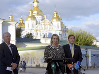 US Ambassador to Ukraine Bridget A. Brink, United States Senators Lindsey Graham (L) and Richard Blumenthal are attending a briefing in Mykh...