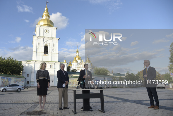 US Ambassador to Ukraine Bridget A. Brink, United States Senators Lindsey Graham and Richard Blumenthal (L to R) are attending a briefing in...