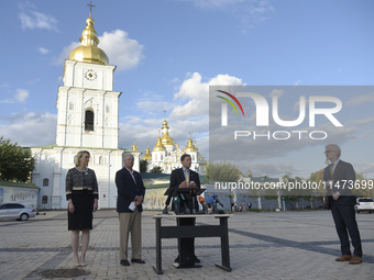 US Ambassador to Ukraine Bridget A. Brink, United States Senators Lindsey Graham and Richard Blumenthal (L to R) are attending a briefing in...