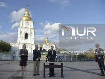 US Ambassador to Ukraine Bridget A. Brink, United States Senators Lindsey Graham and Richard Blumenthal (L to R) are attending a briefing in...