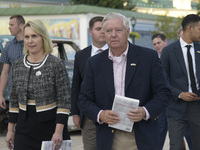 US Ambassador to Ukraine Bridget A. Brink and United States Senator Lindsey Graham are being pictured after a briefing in Mykhailivska Squar...