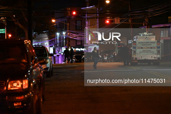 Police are involved in a shooting, leaving one person wounded and two police officers injured in Newark, New Jersey, United States, on Augus...