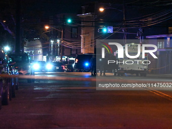 Police are involved in a shooting, leaving one person wounded and two police officers injured in Newark, New Jersey, United States, on Augus...