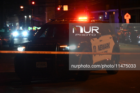 Police are involved in a shooting, leaving one person wounded and two police officers injured in Newark, New Jersey, United States, on Augus...