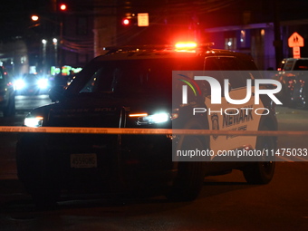 Police are involved in a shooting, leaving one person wounded and two police officers injured in Newark, New Jersey, United States, on Augus...