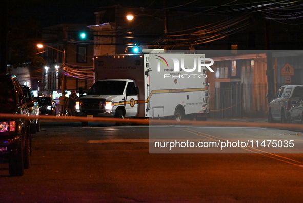 Police are involved in a shooting, leaving one person wounded and two police officers injured in Newark, New Jersey, United States, on Augus...