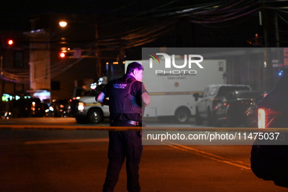 Police are involved in a shooting, leaving one person wounded and two police officers injured in Newark, New Jersey, United States, on Augus...