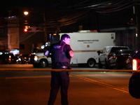 Police are involved in a shooting, leaving one person wounded and two police officers injured in Newark, New Jersey, United States, on Augus...