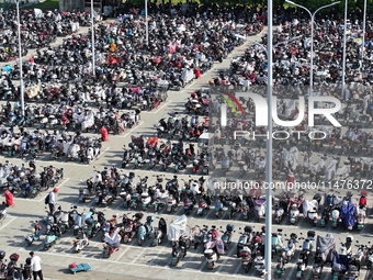 Electric bicycles are being seen at an electric vehicle parking lot near the Suzhou Rail Transit Line 11 Kunshan Huaqiao Station in Suzhou,...