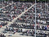 Electric bicycles are being seen at an electric vehicle parking lot near the Suzhou Rail Transit Line 11 Kunshan Huaqiao Station in Suzhou,...