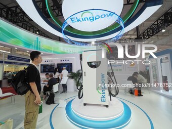 Visitors are visiting the ''European and American standard DC Charging pile'' at the 2024 Beijing International Charging Pile and Power Stat...