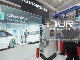 Visitors are visiting the ''DC Fast Charger'' at the 2024 Beijing International Charging Pile and Converter Exhibition in Beijing, China, on...