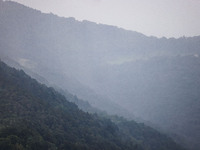 A general view of the mountains is showing rain in Bergamo, Italy, on August 13, 2024 (