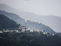 A general view of the mountains is showing rain in Bergamo, Italy, on August 13, 2024 (