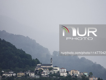 A general view of the mountains is showing rain in Bergamo, Italy, on August 13, 2024 (