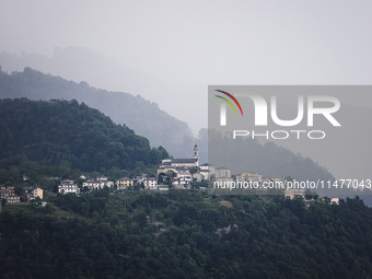 A general view of the mountains is showing rain in Bergamo, Italy, on August 13, 2024 (