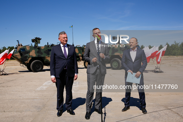 Deputy Prime Minister and Minister of Defence of Poland, Wladyslaw Kosiniak Kamysz speaks to media during a ceremony of signing a contract t...