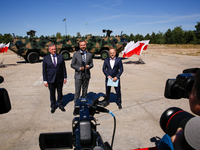 Deputy Prime Minister and Minister of Defence of Poland, Wladyslaw Kosiniak Kamysz speaks to media during a ceremony of signing a contract t...