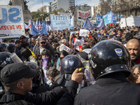 Federal Police are firing pepper spray at teachers who are demanding salary improvements  during a protest of Education Workers' Union in Bu...