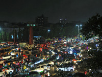 A view of a traffic jam at Trimurti Circle following heavy monsoon rains, in Jaipur, Rajasthan, India, on August 14, 2024. (