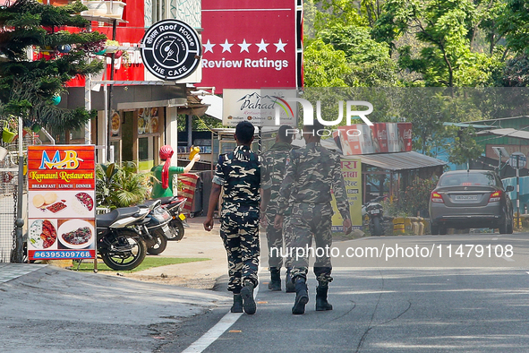 Soldiers from the Indian army are patrolling in Kathgodam, Uttarakhand, India, on April 21, 2024. Kathgodam is a suburb of Haldwani city in...