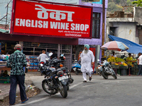 A busy street is bustling in Kathgodam, Uttarakhand, India, on April 21, 2024. Kathgodam is a suburb of Haldwani city in the Nainital distri...