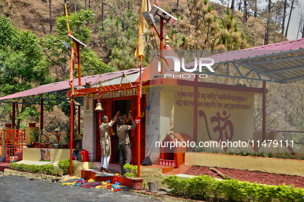 A Hindu temple is standing in Kathgodam, Uttarakhand, India, on April 21, 2024. Kathgodam is a suburb of Haldwani city in the Nainital distr...