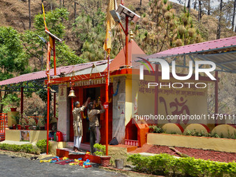 A Hindu temple is standing in Kathgodam, Uttarakhand, India, on April 21, 2024. Kathgodam is a suburb of Haldwani city in the Nainital distr...