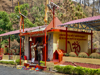 A Hindu temple is standing in Kathgodam, Uttarakhand, India, on April 21, 2024. Kathgodam is a suburb of Haldwani city in the Nainital distr...