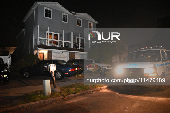 Police are responding to a 911 call in the vicinity of Amador Street and Amity Place in Staten Island, New York, United States, on August 13...