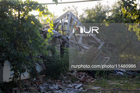 A house damaged by Russian shelling is being shown in Kamianka village, Kharkiv region, Ukraine, on August 14, 2024. NO USE RUSSIA. NO USE B...