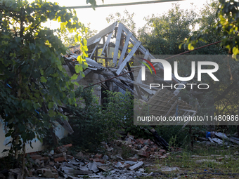 A house damaged by Russian shelling is being shown in Kamianka village, Kharkiv region, Ukraine, on August 14, 2024. NO USE RUSSIA. NO USE B...